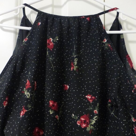 LE CHATEAU black & red long sleeve cold shoulder chiffon floral dress - Picture 10 of 12